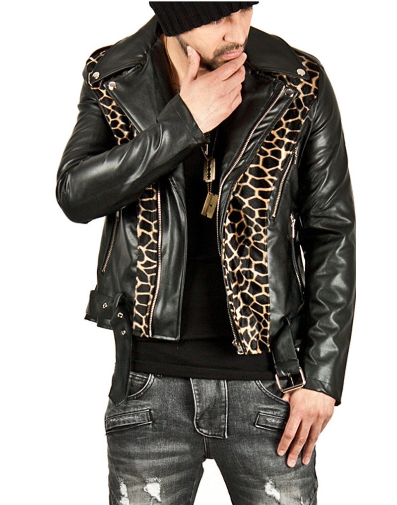 Men s New Stylish Striking Leopard Genuine Leather Jacket